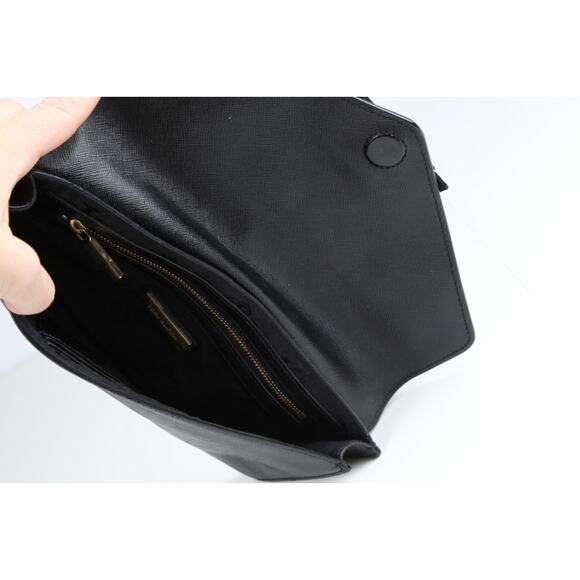 Tory Burch Black Deco Saffiano Leather Clutch Bag Evening Elegant Chic Purse - Picture 7 of 16